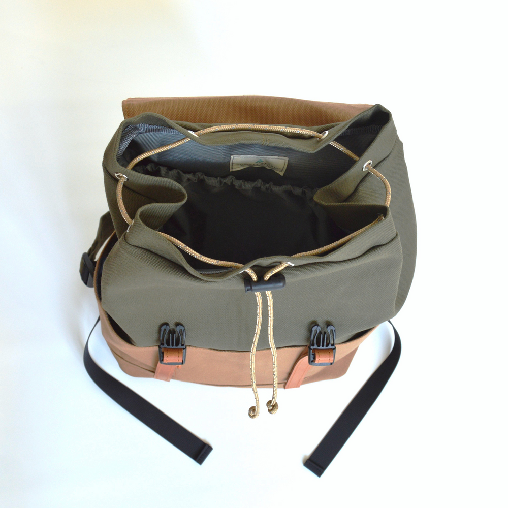 Multicolored backpack with a drawstring on a white background